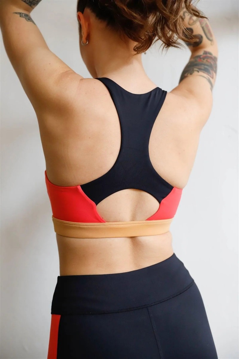 Color Block Racerback Strap Sports Bra Activewear Top