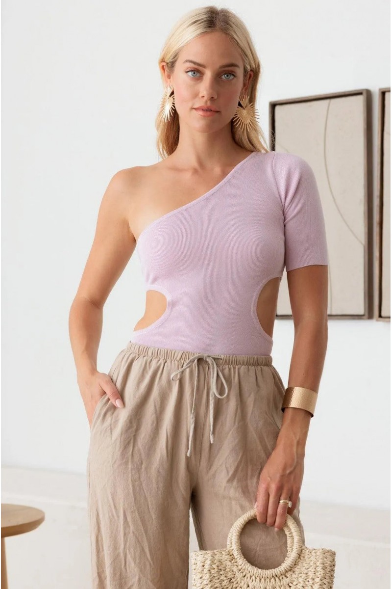 One Shoulder Side Cut-Out Stretchy Bodysuit